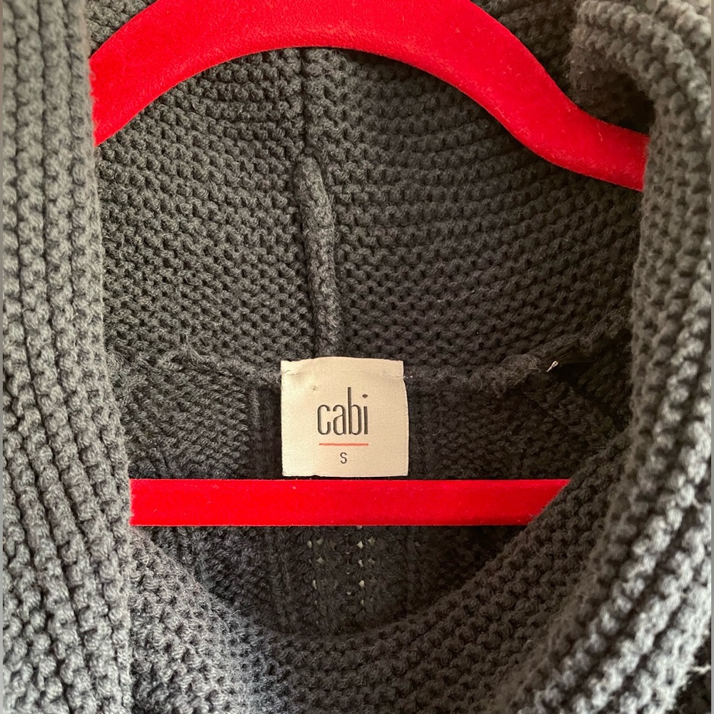CAbi #3168 Navy Cable Knit Cowl Neck Fisherman Sweater Size S - Picture 5 of 6